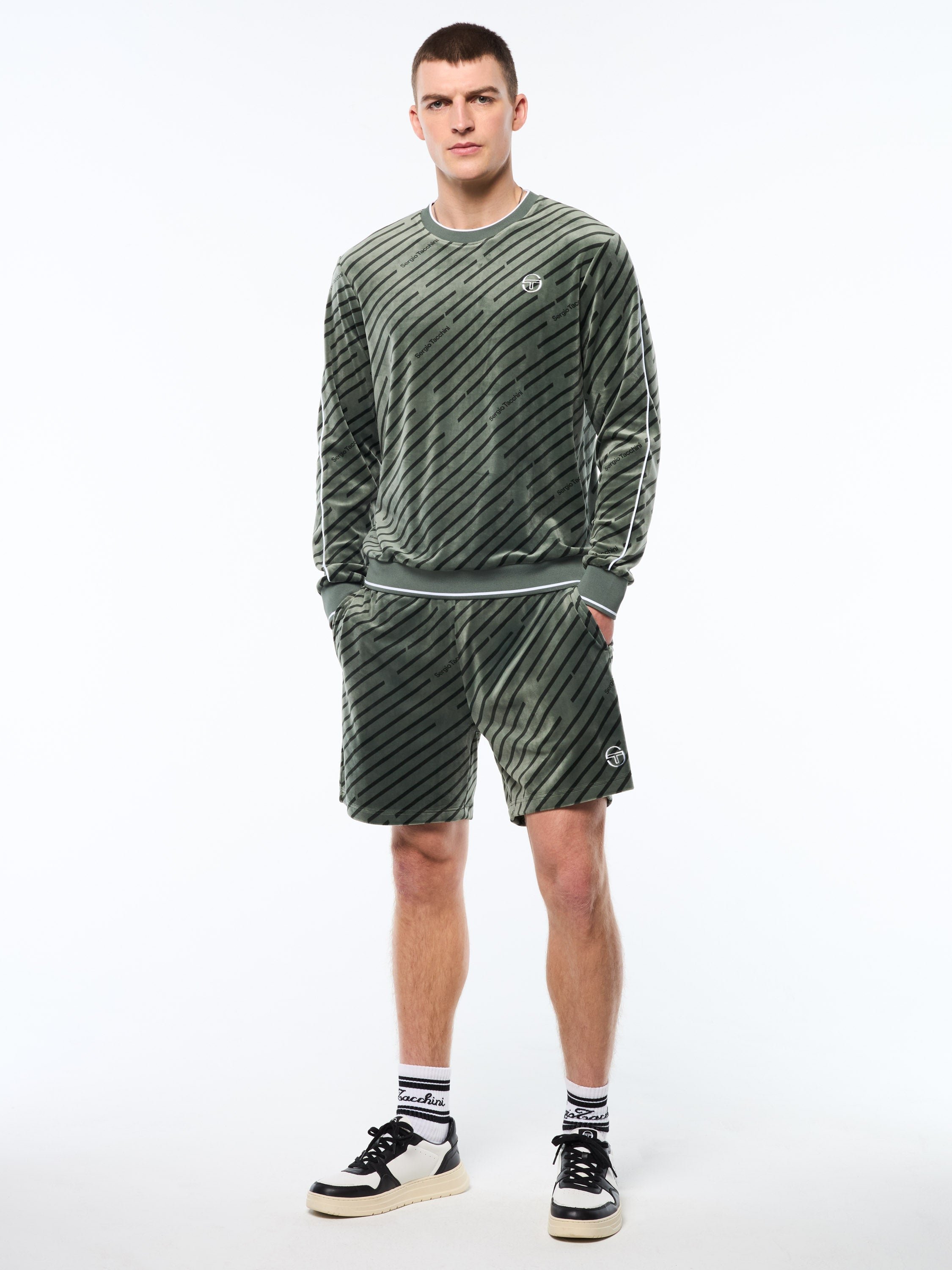 Obliquo Velour Crewneck-Agave Green